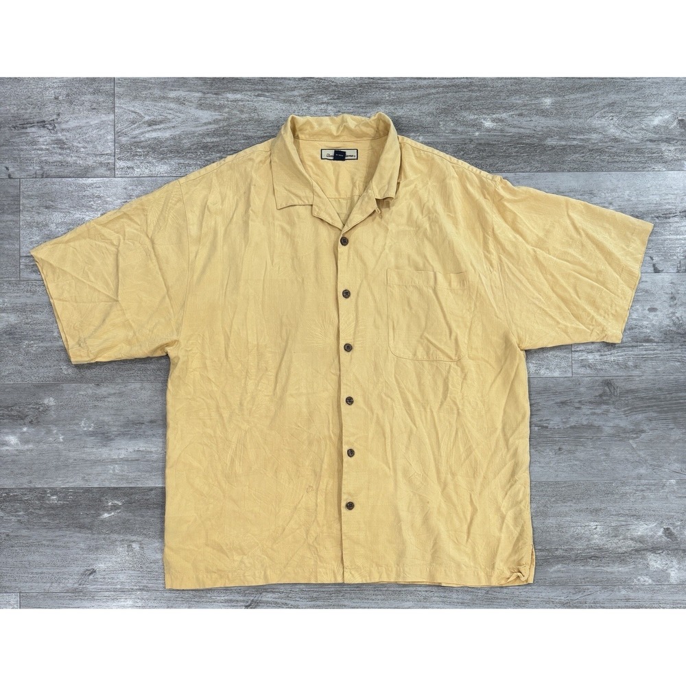Tommy Bahama Relax 100% Silk Short Sleeve Shirt Mens XL Yellow Hawaiian Aloha